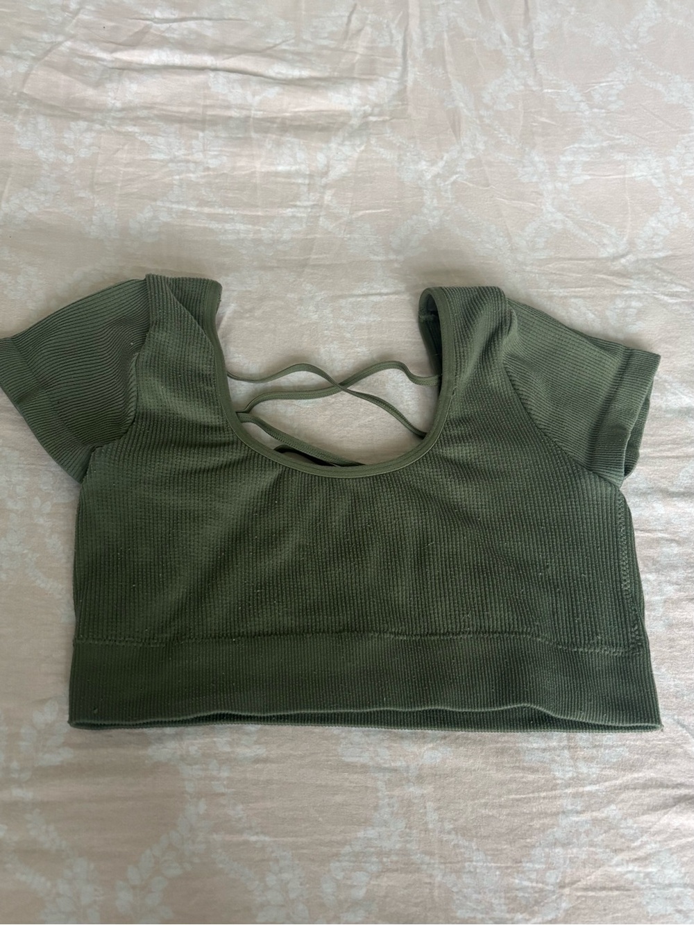aerie Olive Green Ribbed Scoop Neck Crop Top with Strappy Back
